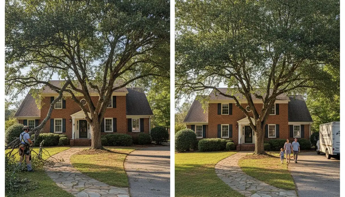 Arborist lifting tree canopy for driveway clearance in Albany, GA – professional tree trimming service