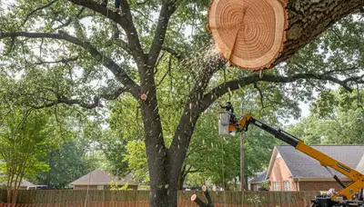 Arborist removing deadwood from mature tree in Albany, GA for safe, professional tree trimming service