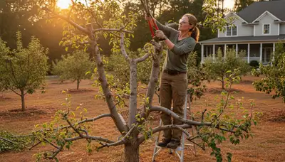 Arborist pruning fruit tree for healthy growth in Albany, GA backyard orchard | Chop Chop Tree