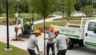 Arborist planting young tree in Albany, GA for residential landscape by Chop Chop Tree experts