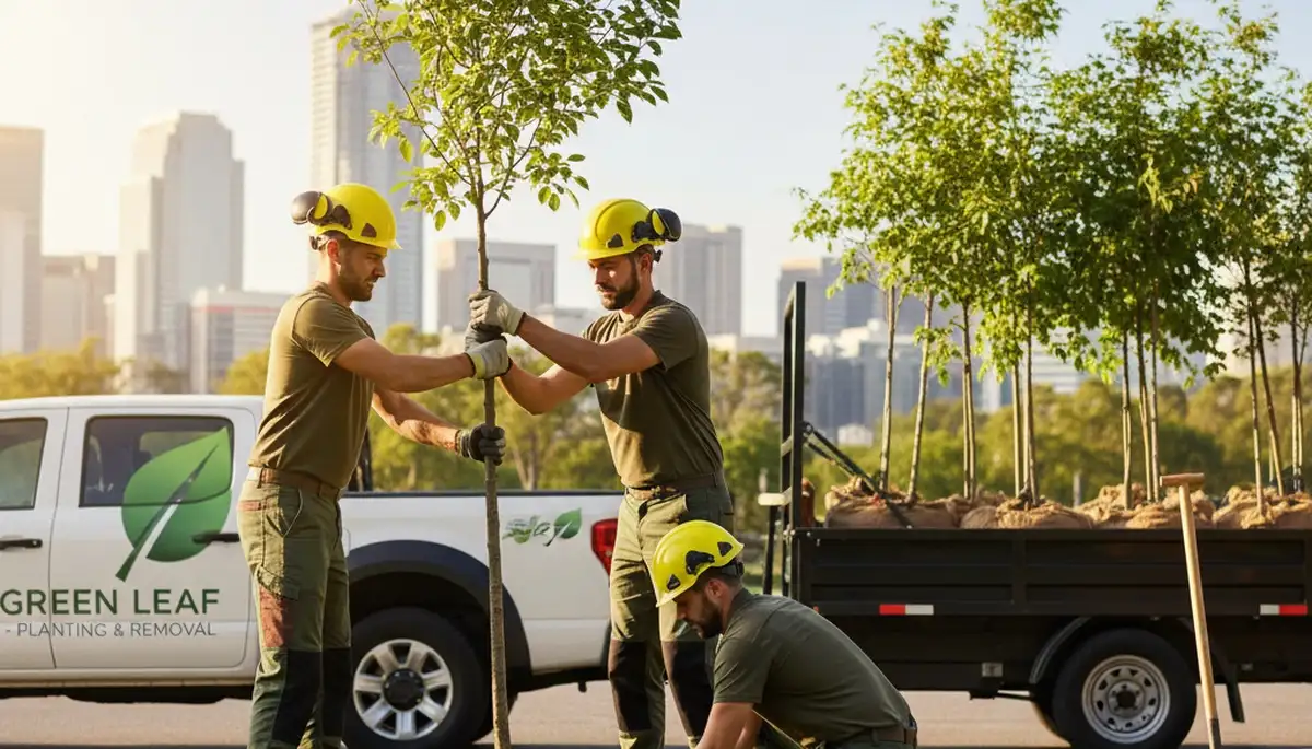 Arborist planting young tree in residential yard, Chop Chop Tree service in Albany, GA