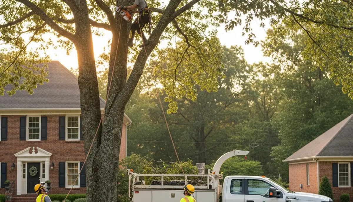 Professional tree removal service in Albany GA safely cutting and clearing large oak trees