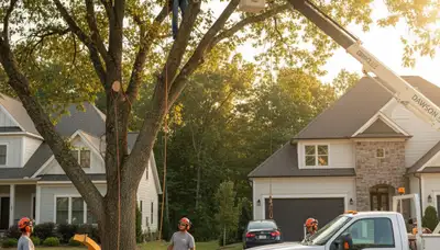 Professional tree removal service in Albany GA safely cutting and clearing large oak tree