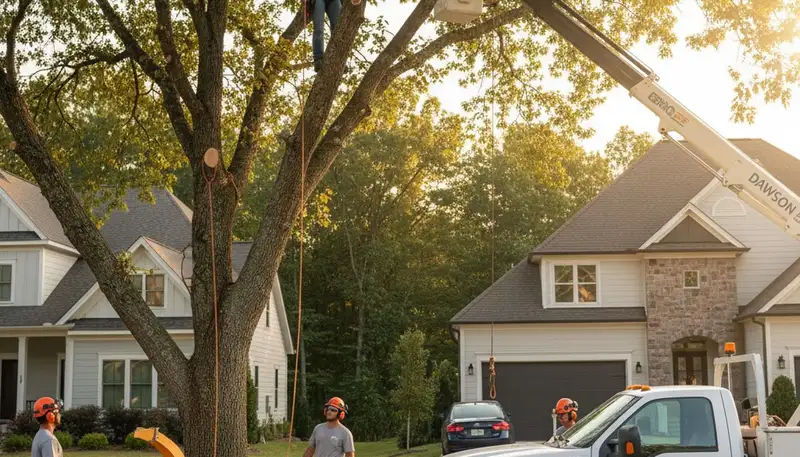 Professional tree removal service in Albany GA safely cutting and clearing large oak tree