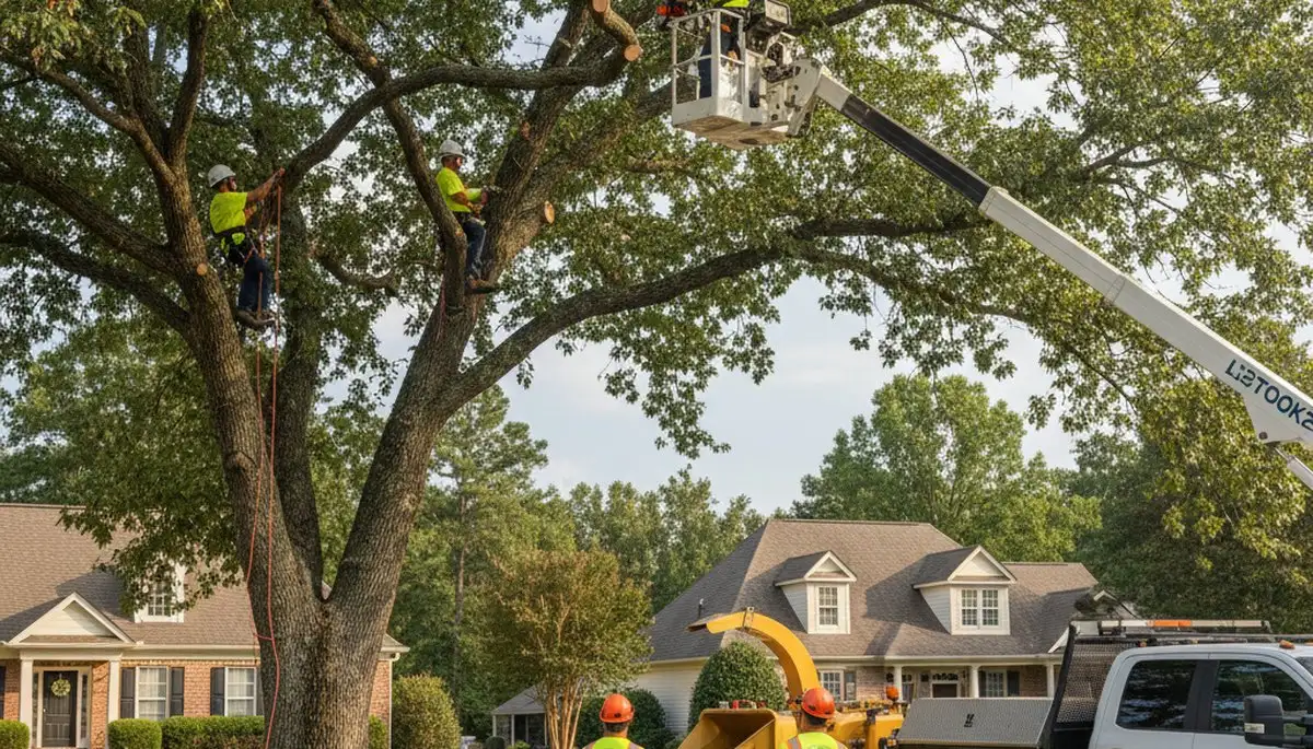 Professional tree removal service in Albany GA safely cutting and clearing large oak trees