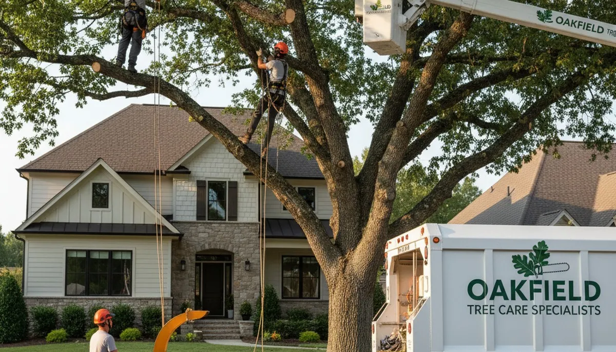 Professional tree removal service crew working safely in Albany, GA yard