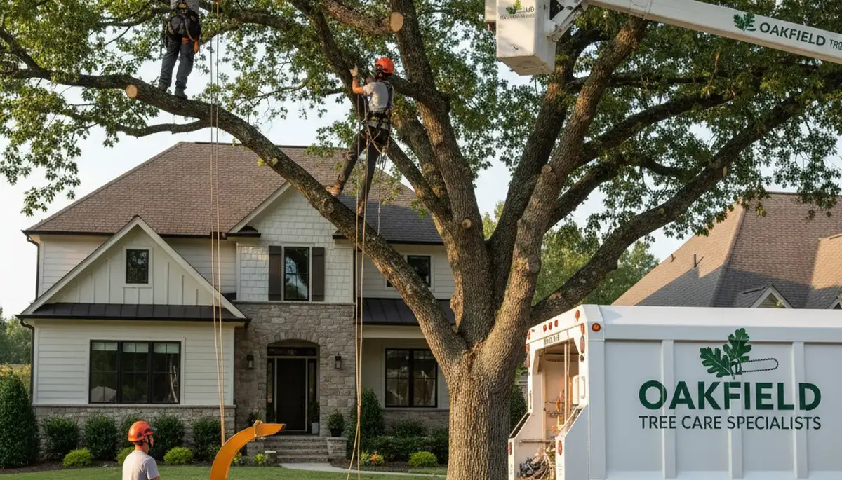 Professional tree removal service crew working safely in Albany, GA yard