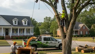 Professional tree removal service in Albany GA safely cutting large oak tree branches