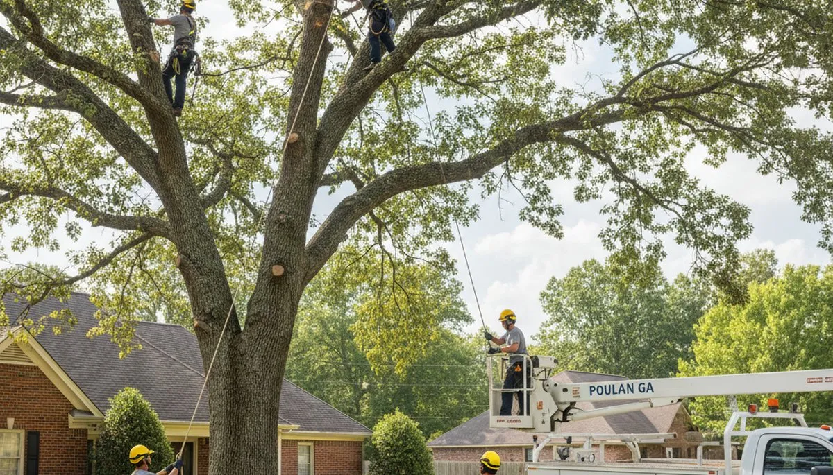 Professional tree removal service in Albany GA safely cutting and clearing large oak trees