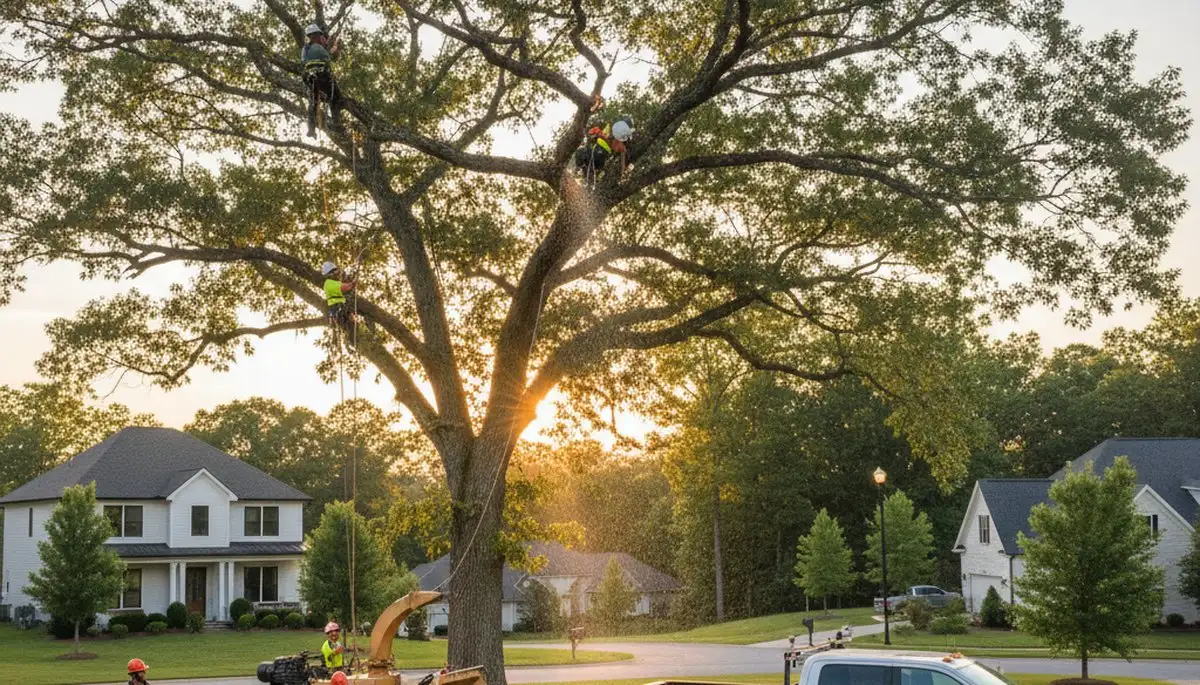 Professional tree removal service in Albany GA safely cutting down large oak trees