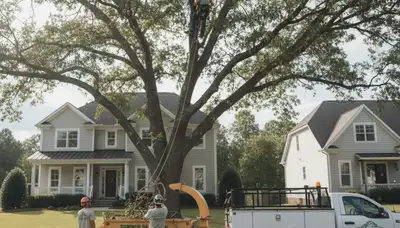 Professional tree removal service in Albany GA safely cutting and clearing large oak trees